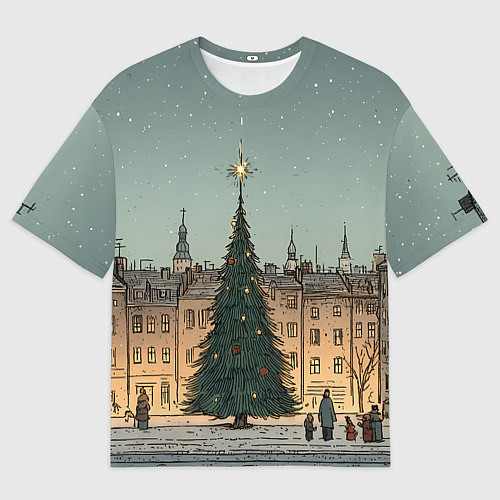 Мужская футболка оверсайз Новогодняя елка во дворе / 3D-принт – фото 1