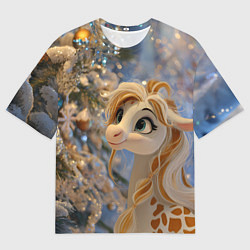 Мужская футболка оверсайз Новогодняя лошадка в крапинку