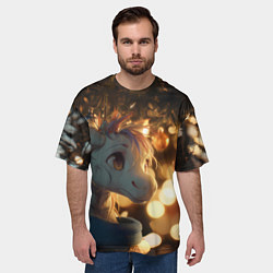 Футболка оверсайз мужская Лошадка под новогодней елкой, цвет: 3D-принт — фото 2
