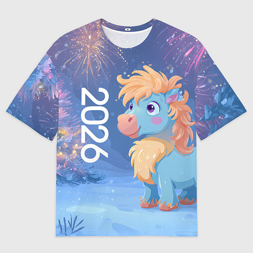 Мужская футболка оверсайз Милая лошадка 2026 / 3D-принт – фото 1