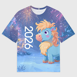 Мужская футболка оверсайз Милая лошадка 2026