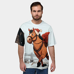 Футболка оверсайз мужская Лошадка везет новогодние подарки, цвет: 3D-принт — фото 2