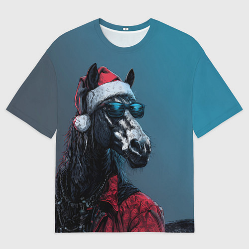 Мужская футболка оверсайз Лошадь в новогоднем стиле / 3D-принт – фото 1