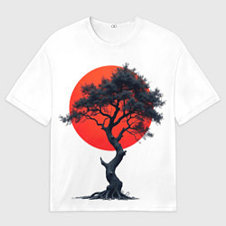 Мужская футболка оверсайз Японское дерево и солнце
