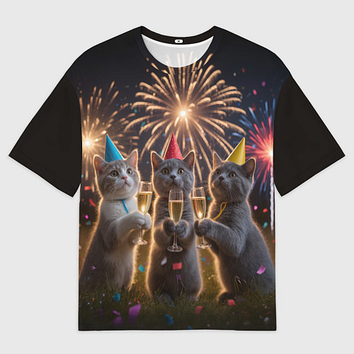 Мужская футболка оверсайз Праздничные коты / 3D-принт – фото 1