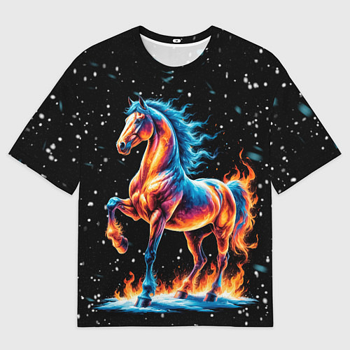 Мужская футболка оверсайз Лошадь на снегу / 3D-принт – фото 1