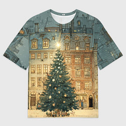 Футболка оверсайз мужская Новогодний старый город, цвет: 3D-принт