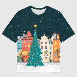 Мужская футболка оверсайз Новогодняя ночь в городе