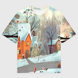 Мужская футболка оверсайз Милый новогодний дворик
