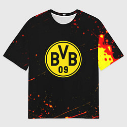 Мужская футболка оверсайз Боруссиа огненные краски текстура
