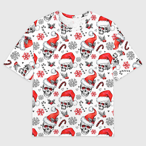 Мужская футболка оверсайз Новогодние черепа / 3D-принт – фото 1