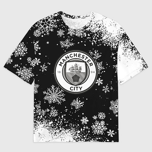 Мужская футболка оверсайз Манчестер сити снежинки новый год / 3D-принт – фото 1