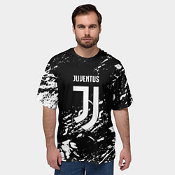 Футболка оверсайз мужская Juventus белые штрихи красок, цвет: 3D-принт — фото 2
