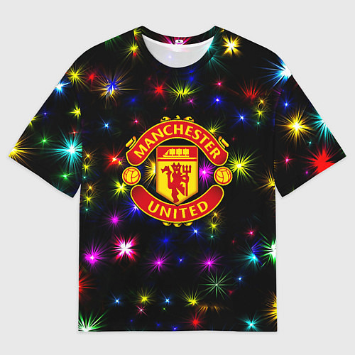 Мужская футболка оверсайз Манчестер Юнайтед праздничные огни / 3D-принт – фото 1