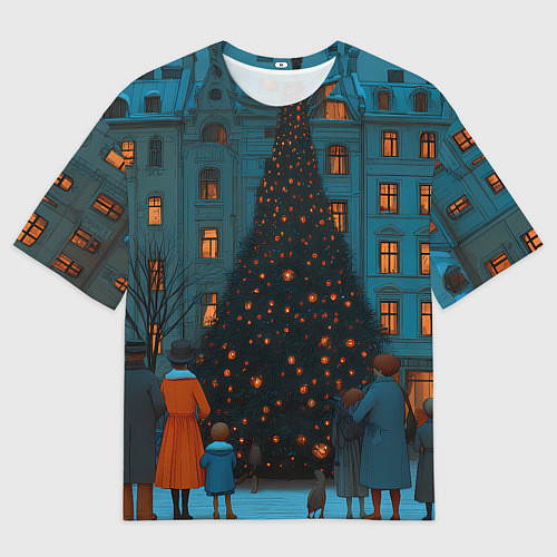 Мужская футболка оверсайз Люди встречают новый год во дворе / 3D-принт – фото 1
