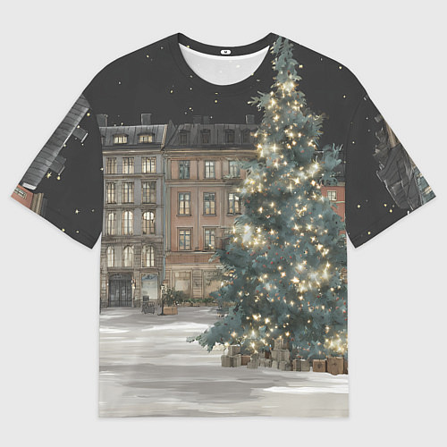 Мужская футболка оверсайз Елка во дворе / 3D-принт – фото 1