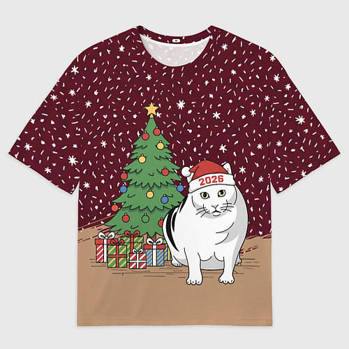 Мужская футболка оверсайз Кот Бендер и ёлка / 3D-принт – фото 1