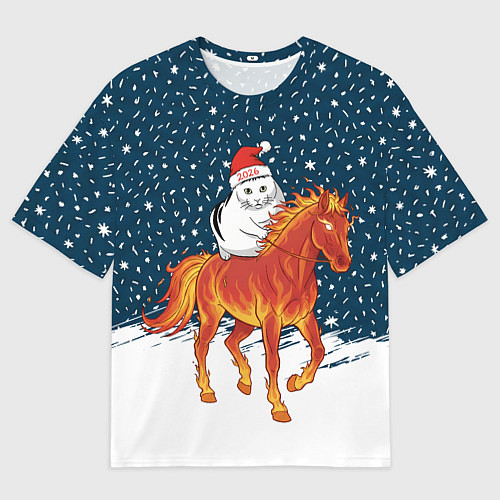 Мужская футболка оверсайз Кот Бендер и огненный конь - 2026 / 3D-принт – фото 1