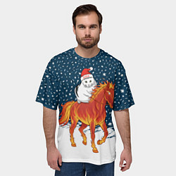 Футболка оверсайз мужская Кот Бендер и огненный конь - 2026, цвет: 3D-принт — фото 2