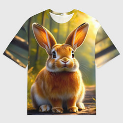 Мужская футболка оверсайз Зайчик в лесу