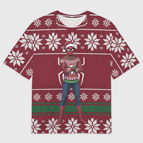 Мужская футболка оверсайз Человек паук в вязаном свитере - новый год / 3D-принт – фото 1