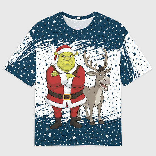 Мужская футболка оверсайз Шрек и Осел - новый год / 3D-принт – фото 1