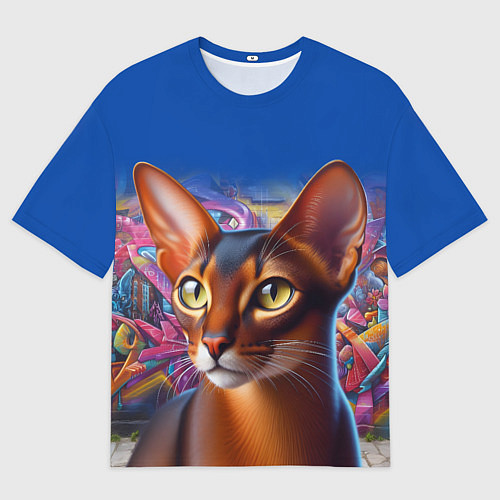 Мужская футболка оверсайз Абиссинка на фоне стены с граффити / 3D-принт – фото 1