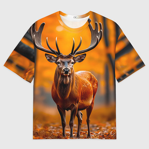Мужская футболка оверсайз Осенний лес с оленем / 3D-принт – фото 1