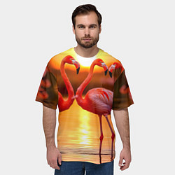 Футболка оверсайз мужская Розовый закат с фламинго, цвет: 3D-принт — фото 2