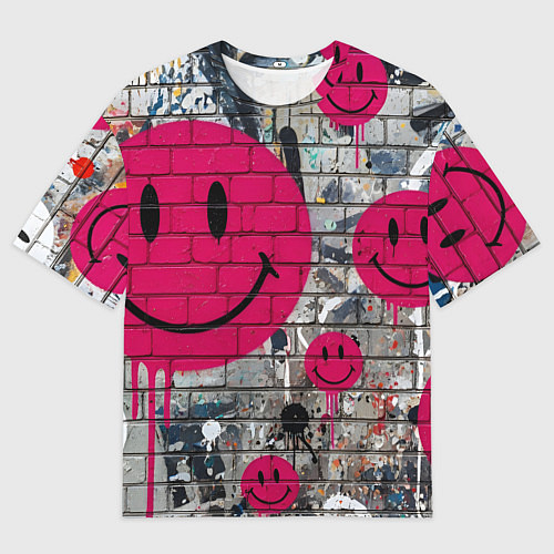 Мужская футболка оверсайз Розовые смайлы граффити / 3D-принт – фото 1