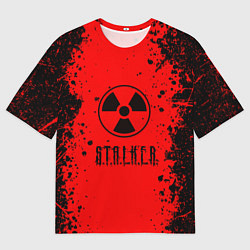 Футболка оверсайз мужская Stalker - черное на красном, цвет: 3D-принт