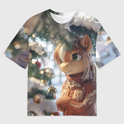 Мужская футболка оверсайз Лошадка в свитере