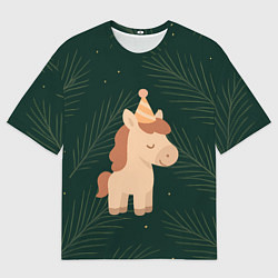 Футболка оверсайз мужская Милая лошадка с колпаком, цвет: 3D-принт