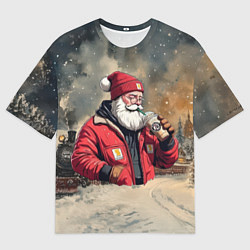 Мужская футболка оверсайз Санта с капучино