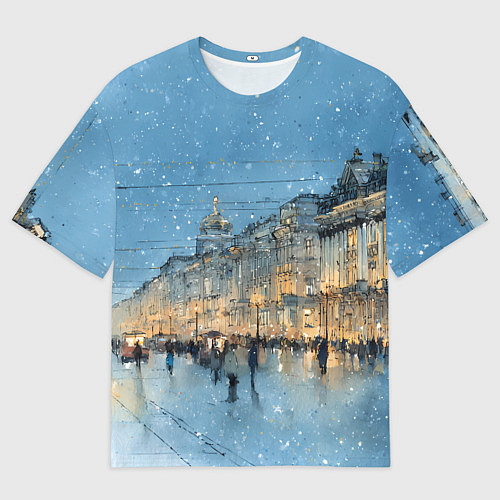 Мужская футболка оверсайз Снежный вечер Санкт-Петербурга / 3D-принт – фото 1
