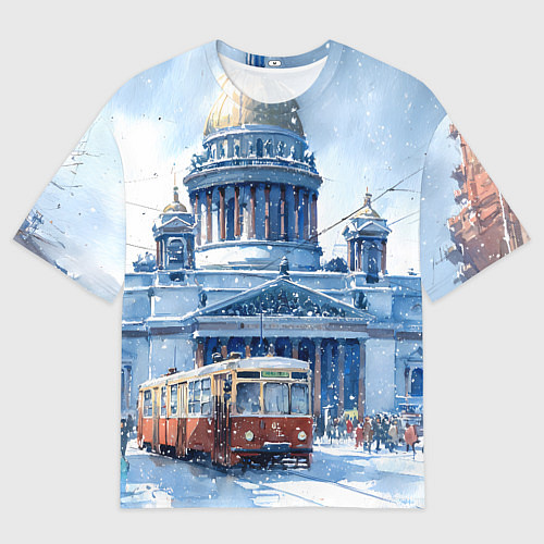Мужская футболка оверсайз Снежный Санкт-Петербург / 3D-принт – фото 1