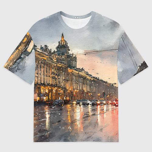 Мужская футболка оверсайз Санкт-Петербург - мокрый снег / 3D-принт – фото 1