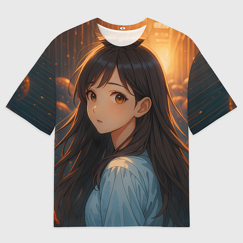 Мужская футболка оверсайз Девушка в стиле аниме стоит среди монстров / 3D-принт – фото 1