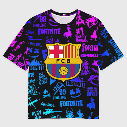 Мужская футболка оверсайз Barcelona x fortnite neon / 3D-принт – фото 1