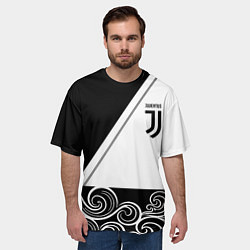 Футболка оверсайз мужская Ювентус геометрия полосы текстура, цвет: 3D-принт — фото 2