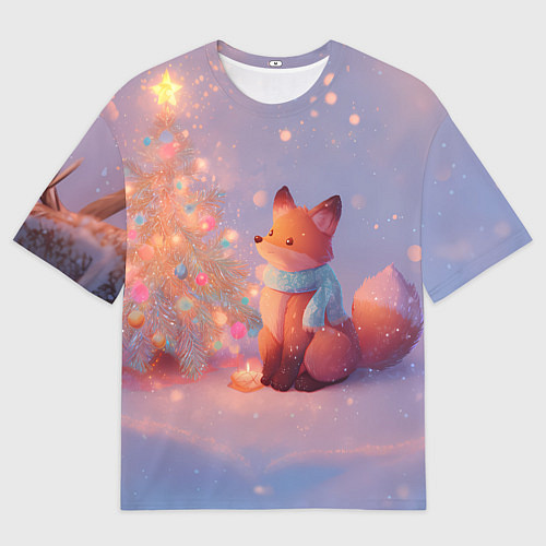 Мужская футболка оверсайз Лисичка Новый год / 3D-принт – фото 1