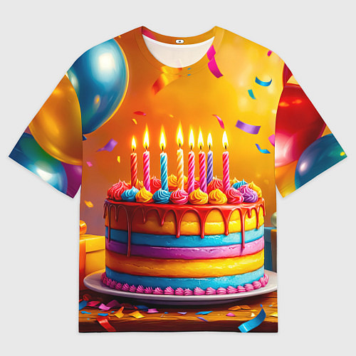 Мужская футболка оверсайз Радуга праздничного торта / 3D-принт – фото 1