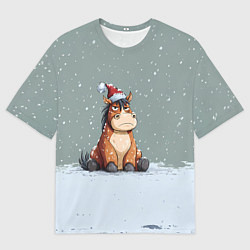 Футболка оверсайз мужская Лошадка на фоне снегопада, цвет: 3D-принт