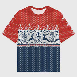 Мужская футболка оверсайз Вязаный узор с оленями