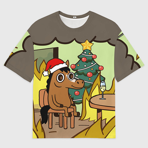 Мужская футболка оверсайз Конь среди огня - this is fine / 3D-принт – фото 1