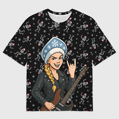 Мужская футболка оверсайз Снегурочка с гитарой - Рок / 3D-принт – фото 1
