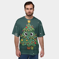 Футболка оверсайз мужская Новогодняя елочка с огоньками, цвет: 3D-принт — фото 2