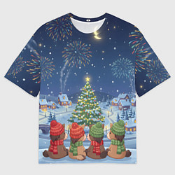 Мужская футболка оверсайз Лошадки в новогоднюю ночь