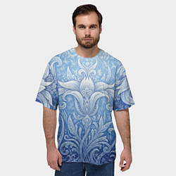 Футболка оверсайз мужская Ледяной цветочный орнамент, цвет: 3D-принт — фото 2
