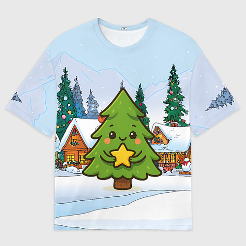 Мужская футболка оверсайз Милая елочка со звездой / 3D-принт – фото 1